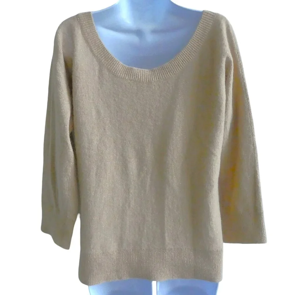 LaMBSWool ANGoRRa Banana Republic Sweater Pullover Beige Ribbed Crewneck XL